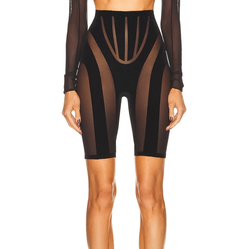 Mugler X Wolford high waist short flocked mesh panel stretch tull sz medium - Picture 1 of 10